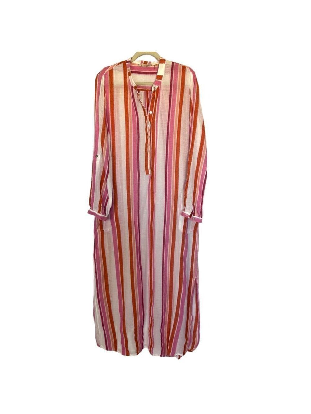Soft Surroundings Women's XL Tall Striped Maxi Dress Cover Up Pink Orange White